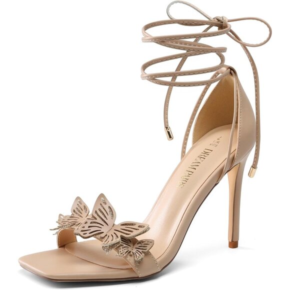 Dream Pairs Women Nude-pu Faux Leather Open Square Toe Stilletos Heels Shoes - Picture 1 of 7